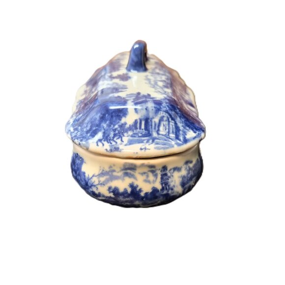 VTG Victoria Ware Flow Blue Ironstone Trinket Tray Lid 3 Compartments Shabby - Picture 4 of 9